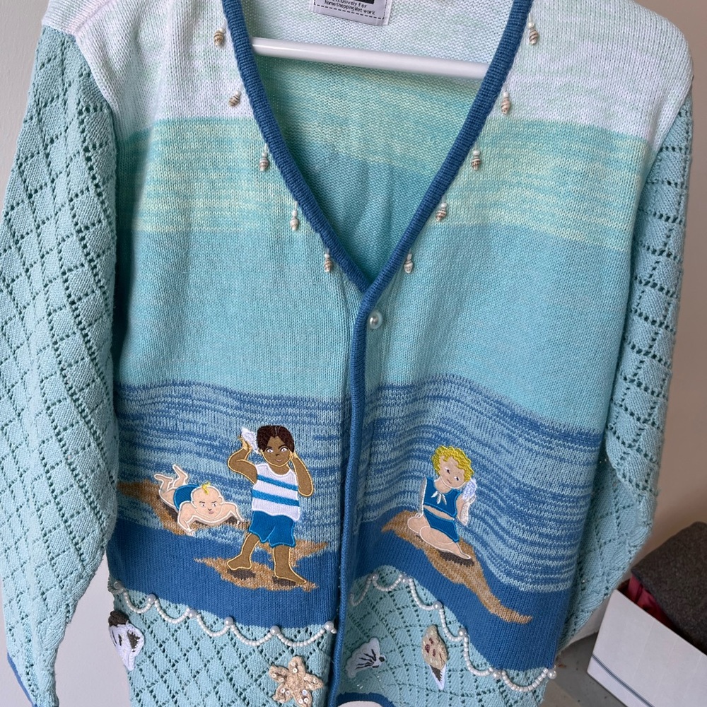 Storybook Knits Blue and White Cardigan